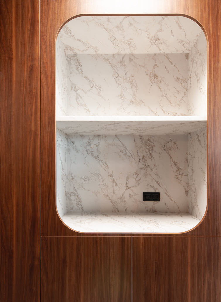 Rounded corners lend a playful touch to the ‘coffee corners’.